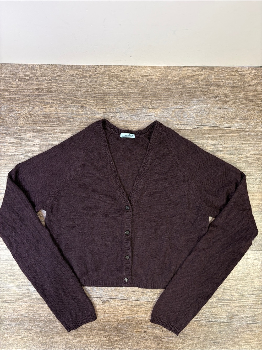 Malo 100% Cashmere Deep Plum Cropped V-Neck Cardigan Italian Size 42